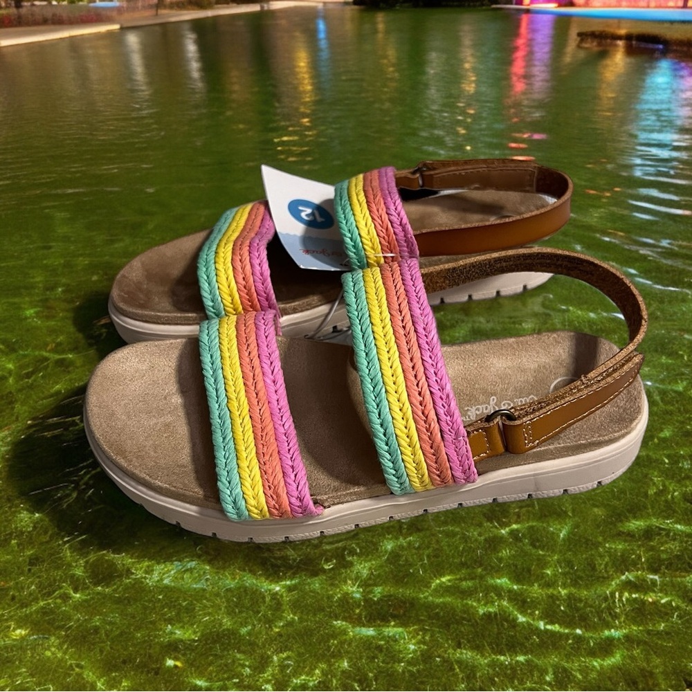 NEW Cat & Jack Girls Rainbow Sandals Size 12T Multicolor Open Toe Casual